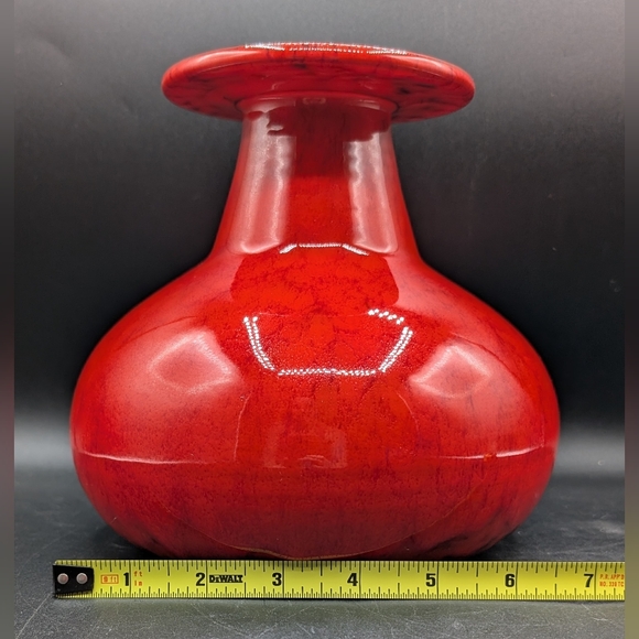 Vintage Italy Bright Red & Black Ceramic Vase, 7 In - Picture 11 of 13